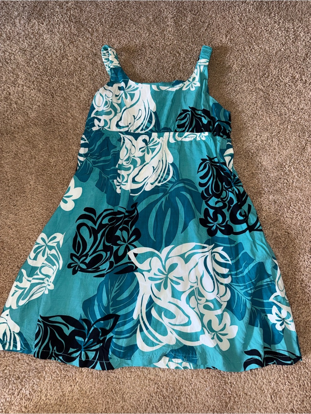 Girls Teal Floral A-Line Sundress with Straps